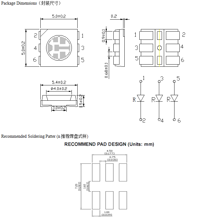 Surface Mounted Diode Smd 5050 Led Chips Plcc-6 Epileds Chip 650 Nm 660 Nm