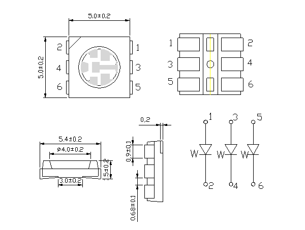 PLCC - 6 Epileds Chip Led Type Smd 5050 , 620 - 630 Nm Led Bulb Spare Parts