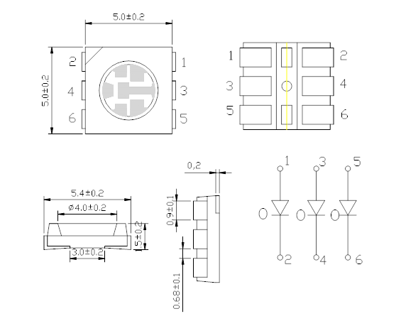 Ultra Bright SMD 5050 LED Chips Amber Orange Led 0.2 W Epistar Chips