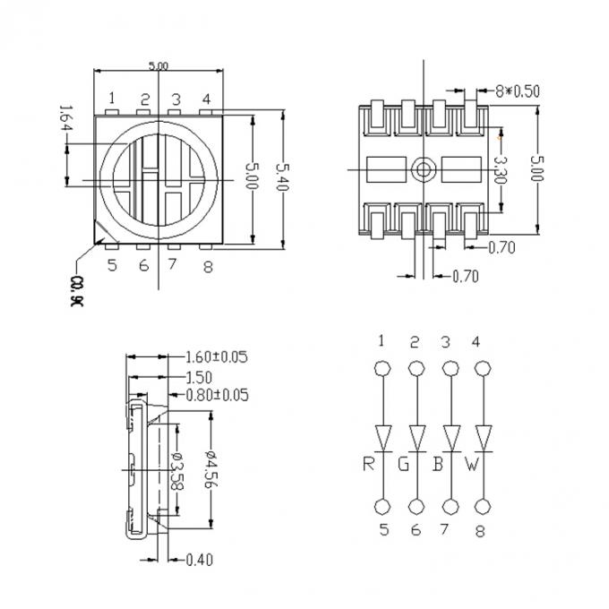 Surface Mount RGBW LED Chip Smd Led Component 6000 - 6500 K 80 - 120 MA Current