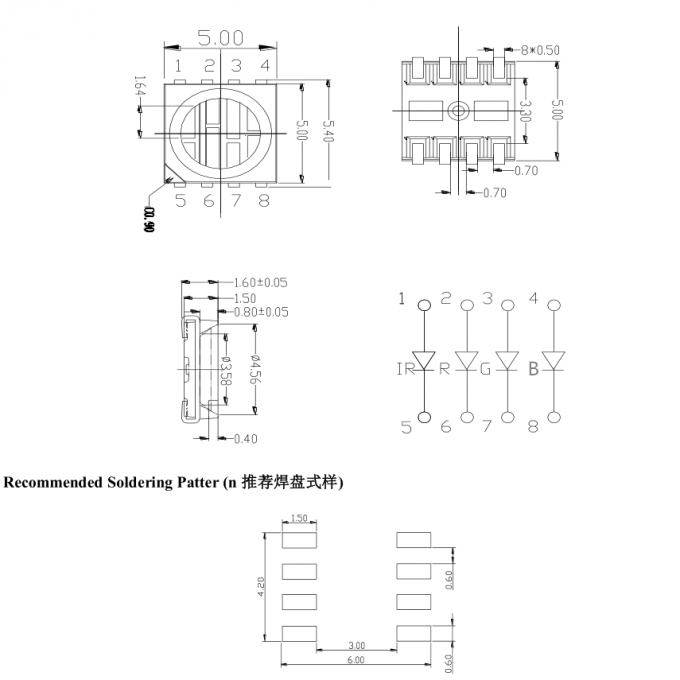 0.2w RGBW LED Chip / High Brightness Smd Led With 8 Pins Infrared Lamp