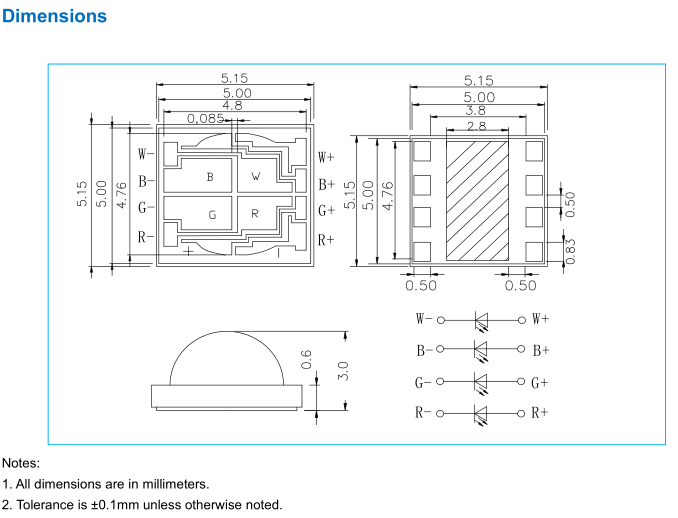 Ceramic Full Color 5050 Led Rgbw 4 In 1 120° View Angle Long Operating Life