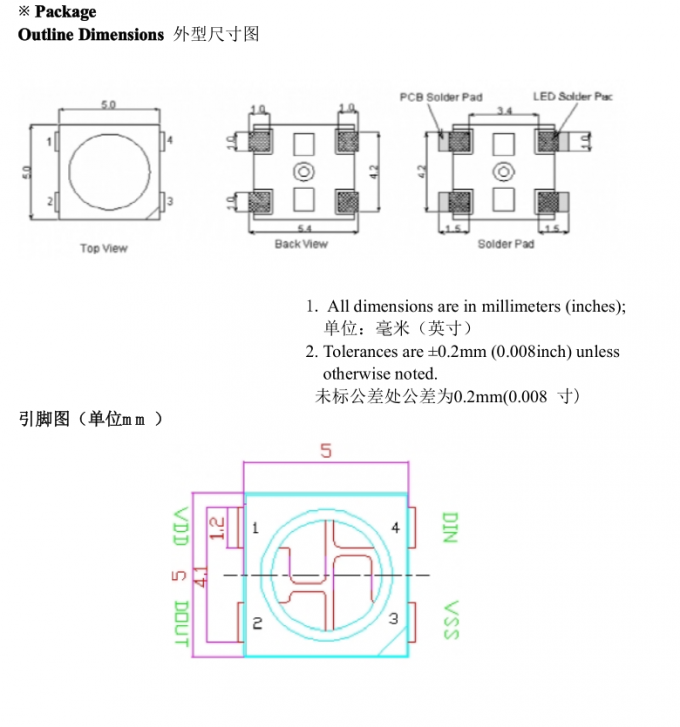 Built In IC Point Control Surface Mount Rgb Led Ws2812b SK6812 RoHS Certification