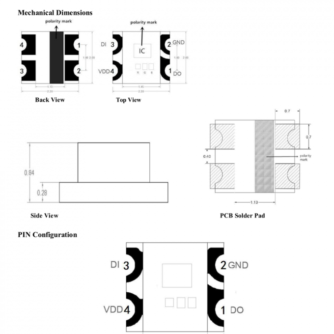 Individually Addressable RGB LED Chip Mini SMD WS2812-2020 120 Degree Viewing Angle