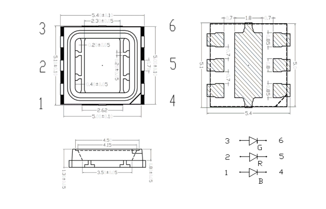 Middle Power Tri Color Smd Led Diode 0.6W / 0.5W For Colorful Downlight