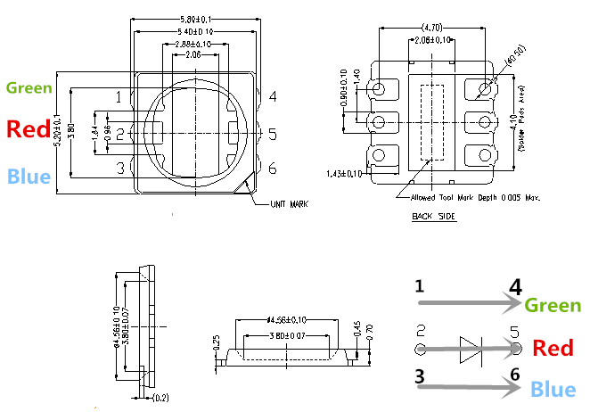 Downlight Smd Rgb Led 5050 MEC Bracket , PLCC6 Rgb Led Diode Full Color