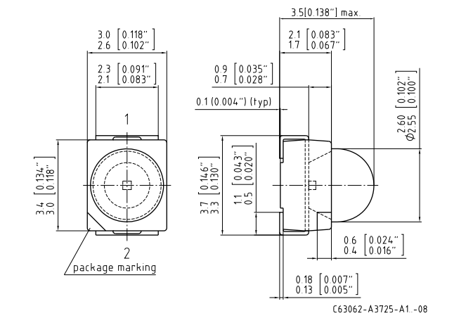 0.2w Epistar LED SMD 3528 Yellow Narrow Angle Smd Led Lens 60 Degree Specifications