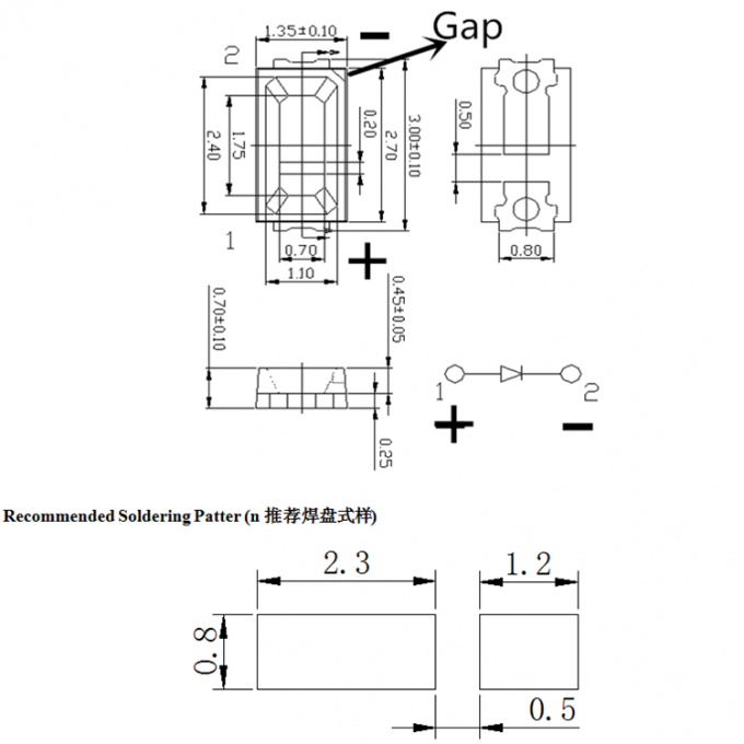 Ra80 PLCC2 3014 SMD LED , High Lumen Smd Led Chip Soft Light 8 - 10 LM