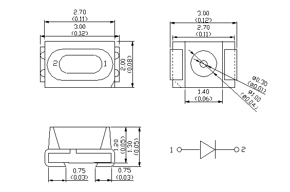 20 MA Current Led Chip Light 620 Nm / 640 Nm / 660 Nm Low Consumption