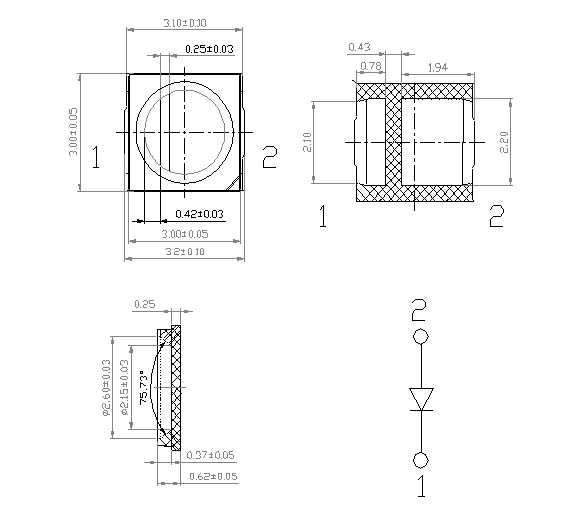 PLCC 2 Package 3030 SMD LED Color Changeable 0.5 W 615 - 620 Nm CE Standard