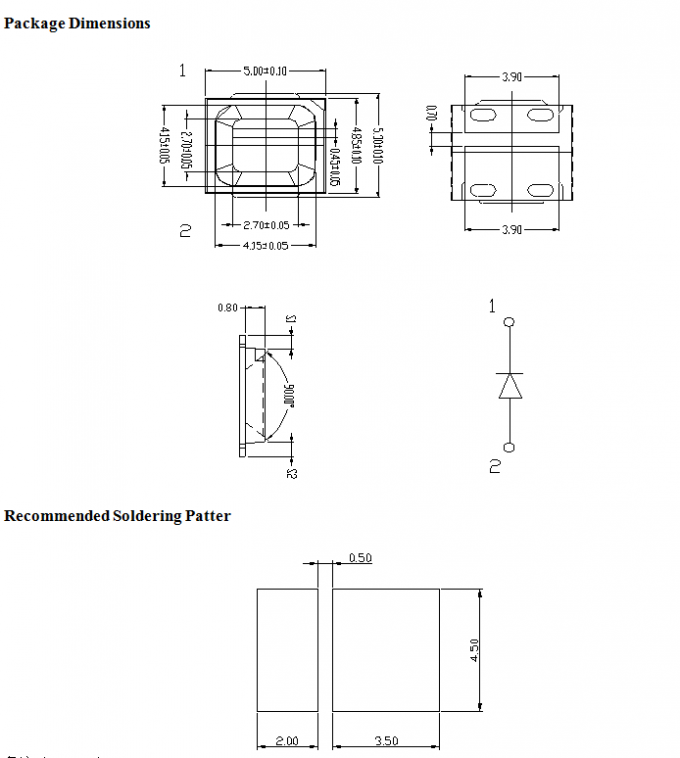 150 MA Current SMD 5054 LED 6000 - 6500 K Led 120 Degree Viewing Angle