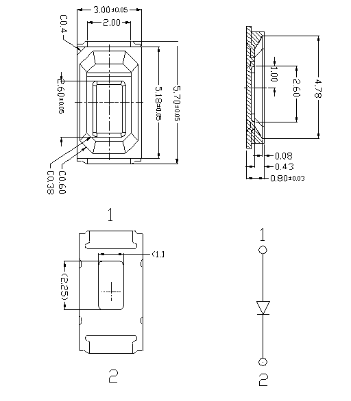 60 MA Current Smd 5730 Chip , Chip Led 5730 0.2 Watt Apply To Downlight